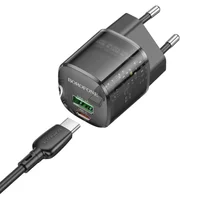 СЗУ Borofone BN17 Sunlight PD20W+QC3.0 (1USB-A/1C) + кабель Type-C to Type-C Transparent black