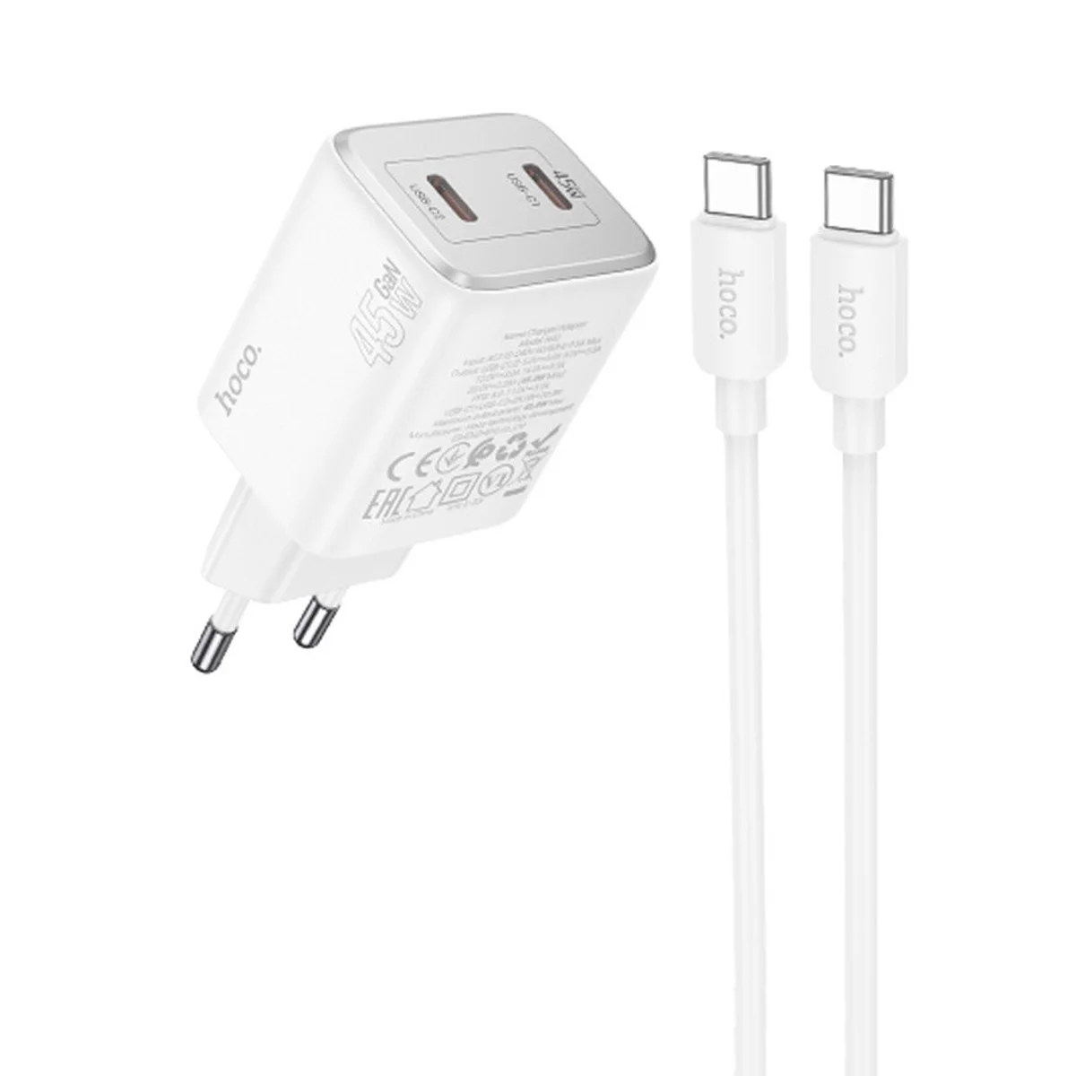 СЗУ Hoco N42 Elogiado 2C PD45W + Type to Type-C White