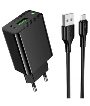 СЗУ Hoco CS92A Leader 18W+QC3.0 (1USB-A) + кабель USB to MicroUSB Black