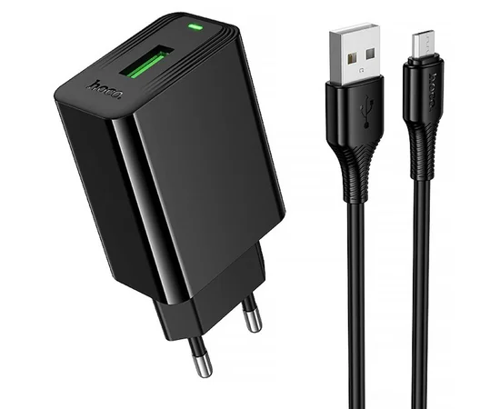 СЗУ Hoco CS92A Leader 18W+QC3.0 (1USB-A) + кабель USB to MicroUSB Black