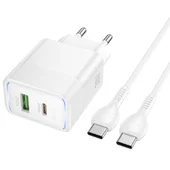 СЗУ Hoco CS112A Lounge PD30W+QC3.0 (1USB-A/1C) + кабель Type-C to Type-C White