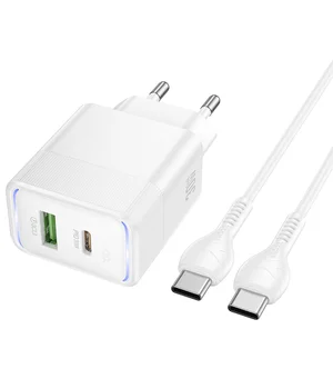 СЗУ Hoco CS112A Lounge PD30W+QC3.0 (1USB-A/1C) + кабель Type-C to Type-C White