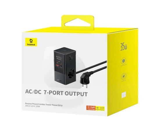СЗУ Baseus PowerCombo Tower Digital PowerStrip 3AC+2U+2C 35W (1.5m) (E00023606113-00) Cluster Black