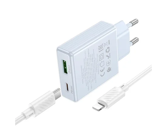 СЗУ Hoco C142A Direct PD20W+QC3.0 (1USB-A/1C) + кабель Type-C to Lightning Blue