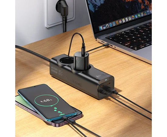 Подовжувач Hoco NS10 Wisdom 2-position PD67W (1USB-A/3C/2Socket) (2m) Black