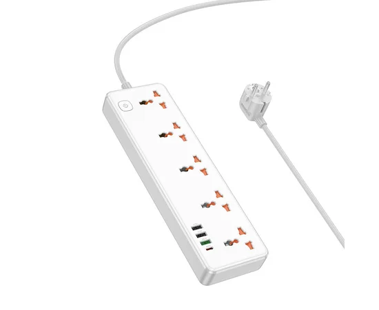 Подовжувач Hoco AC14A Rico PD30W (3USB-A/1C/5xSocket) (1.5m) White