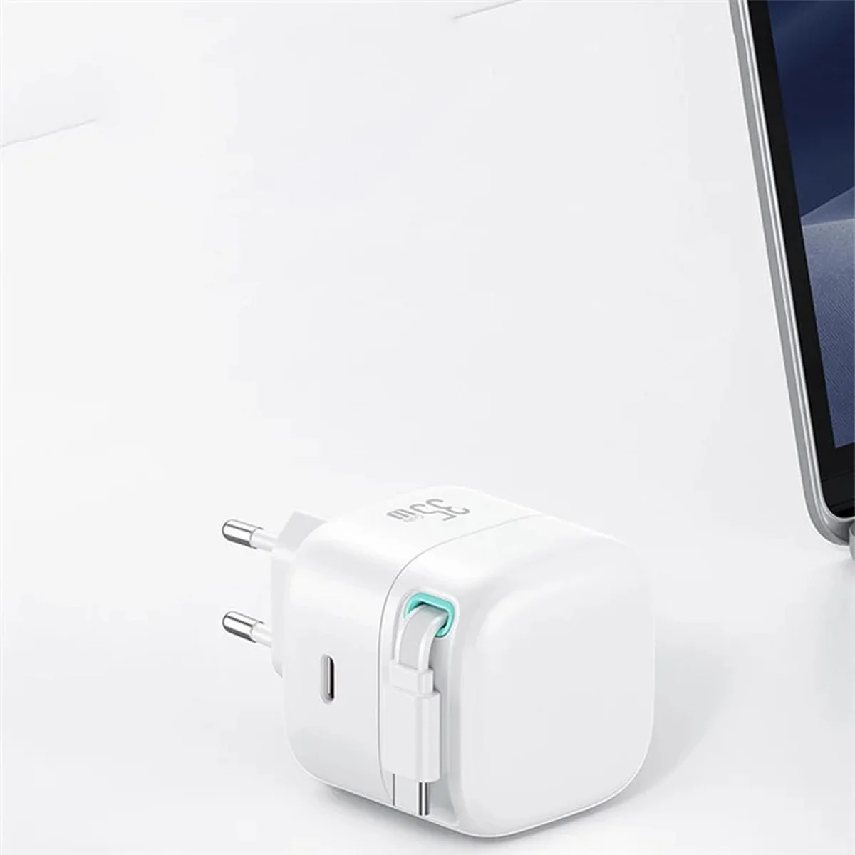 СЗУ Usams US-CC202 GaN With Type-C Magnetic Retractable Cable Module XMF Ser. 35W (2USB-C) White