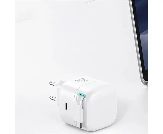СЗУ Usams US-CC202 GaN With Type-C Magnetic Retractable Cable Module XMF Ser. 35W (2USB-C) White