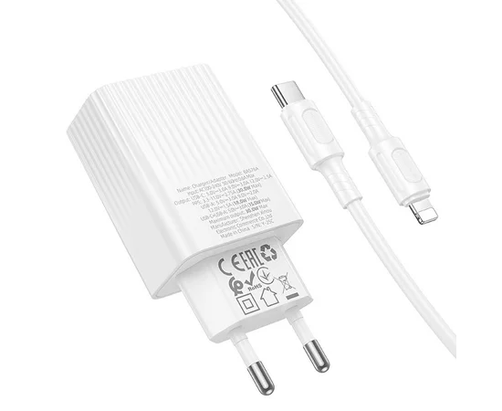 СЗУ Borofone BAS76A Source PD30W+QC3.0 (1USB-A/1C) + кабель Type-C to Lightning White