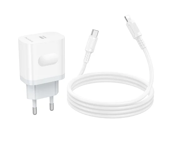 СЗУ Borofone BA99A Breeze PD20W (1USB-C) + кабель Type-C to Lightning White