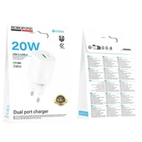 СЗУ Borofone BA104A Pudding PD20W+QC3.0 (1USB-A/1C) White