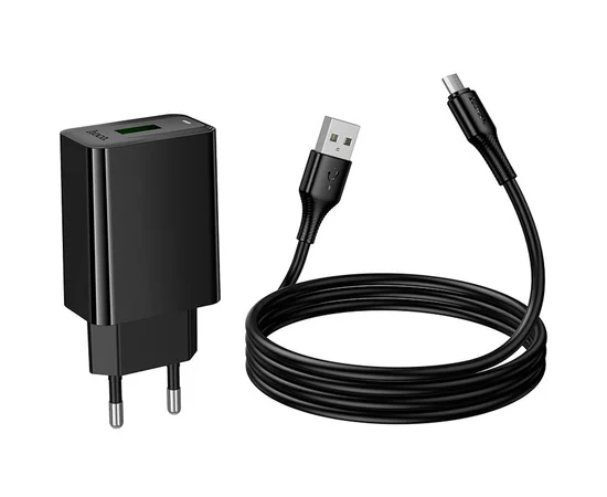 СЗУ Hoco CS92A Leader 18W+QC3.0 (1USB-A) + кабель USB to MicroUSB Black