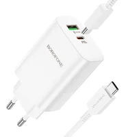 СЗУ Borofone BN10 Sunlight PD65W (1USB-A/1C) + кабель Type-C to Type-C White