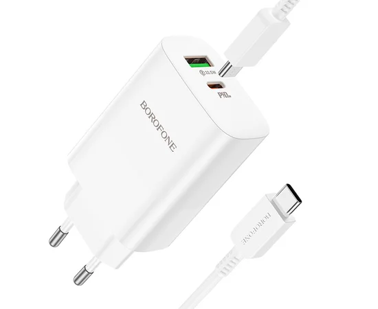 СЗУ Borofone BN10 Sunlight PD65W (1USB-A/1C) + кабель Type-C to Type-C White