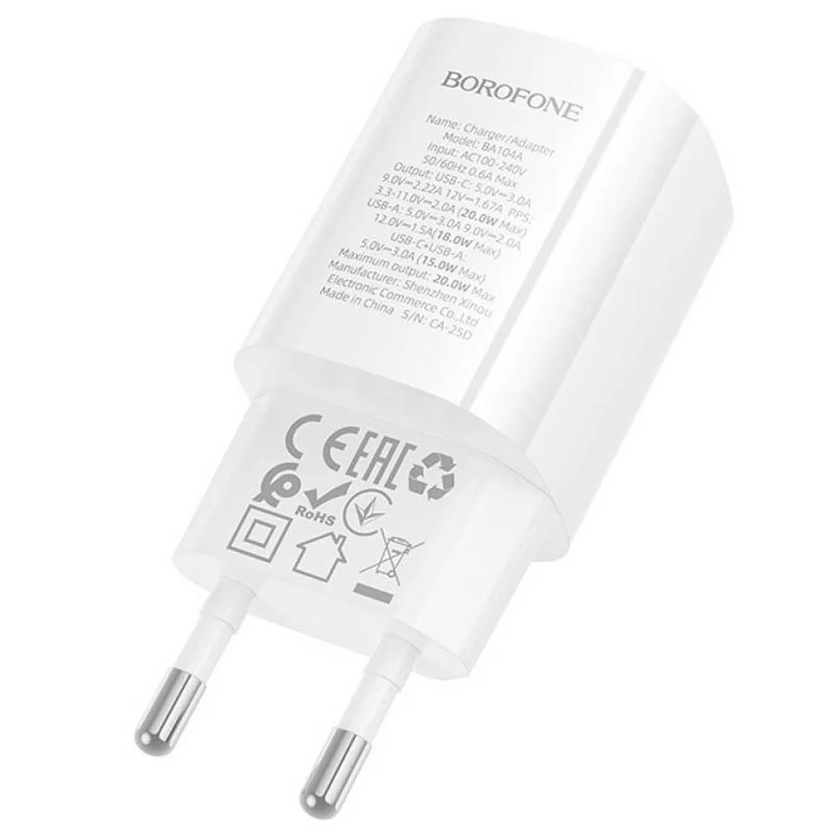СЗУ Borofone BA104A Pudding PD20W+QC3.0 (1USB-A/1C) White