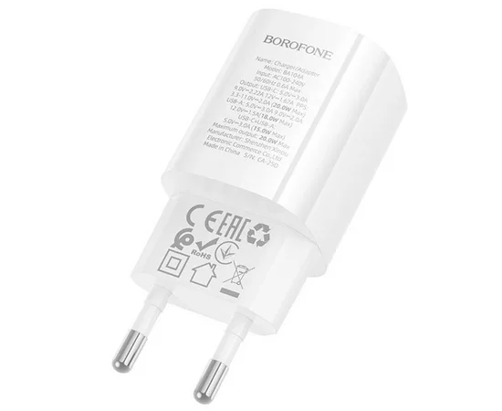 СЗУ Borofone BA104A Pudding PD20W+QC3.0 (1USB-A/1C) White