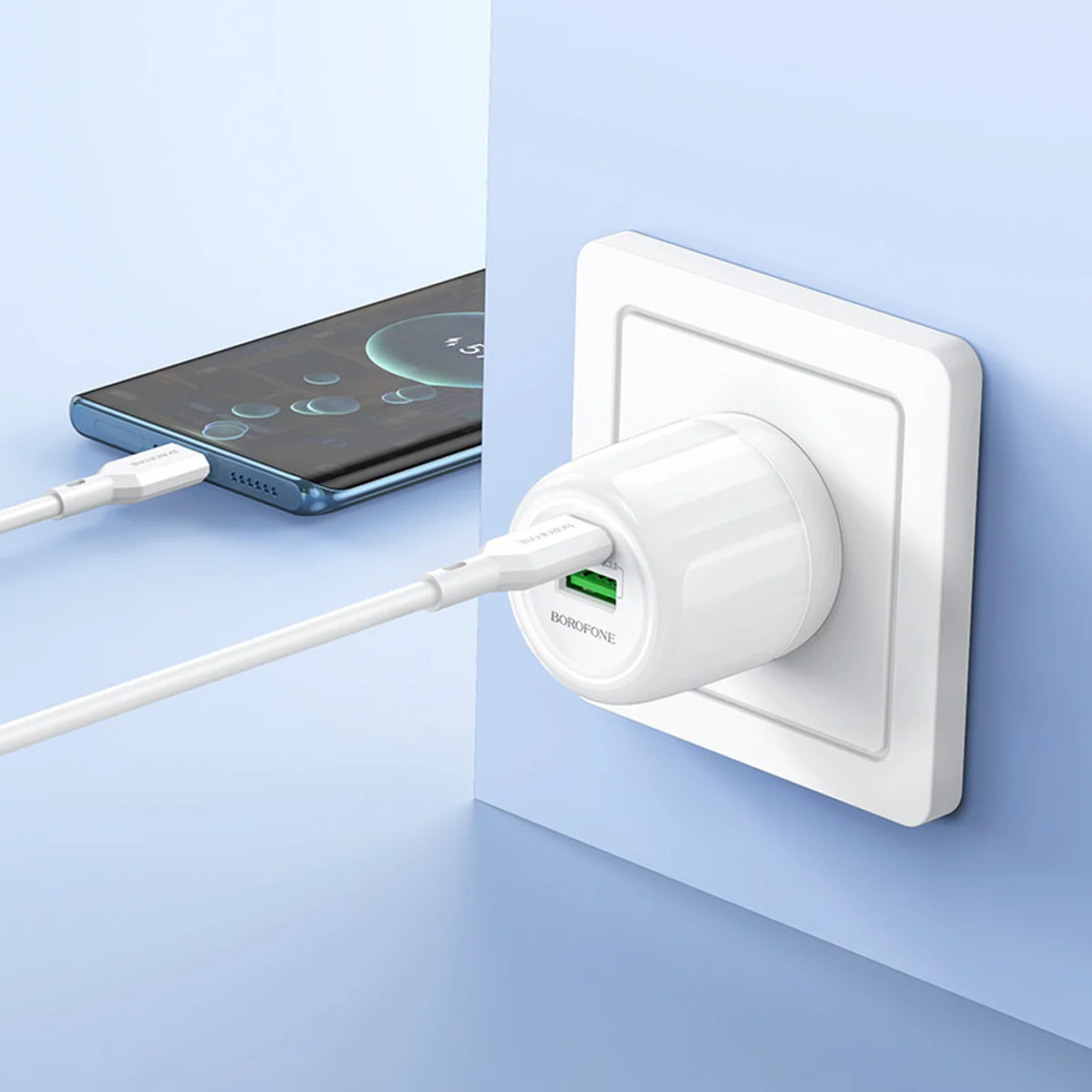 СЗУ Borofone BA93A Lustrous PD20W+QC3.0 (1USB-A/1C) + кабель Type-C to Type-C White