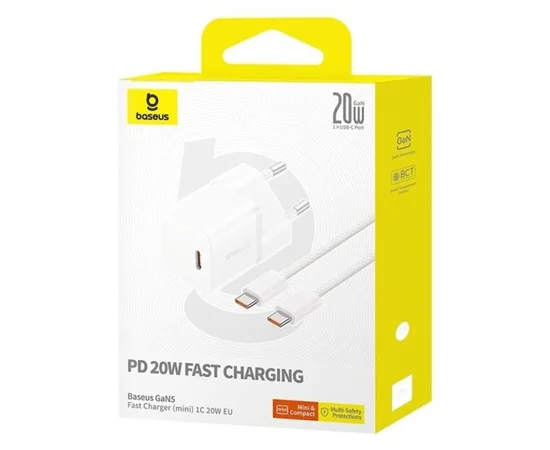 СЗУ Baseus GaN5 Fast Charger (mini) 1C 20W + Type-C to Type-C (P10110900113) Moon White