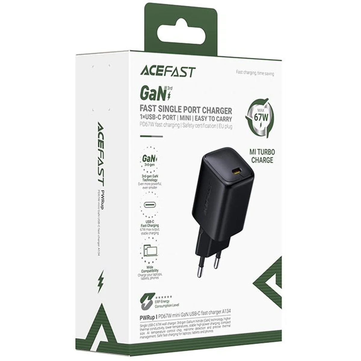 СЗУ Acefast A134 PD67W GaN (1USB-C) Black