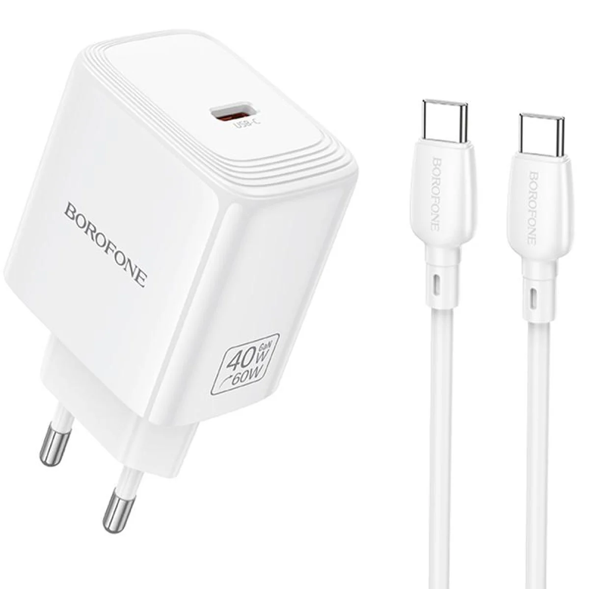 СЗУ Borofone BN33 Fuente PD40W (1USB-C) + кабель Type-C to Type-C White