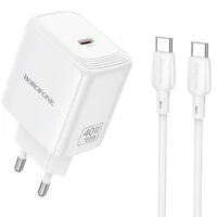 СЗУ Borofone BN33 Fuente PD40W (1USB-C) + кабель Type-C to Type-C White