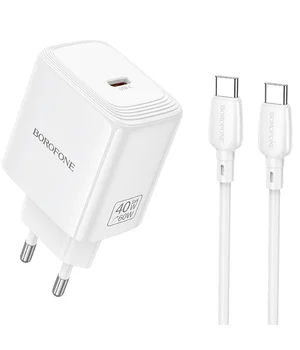 СЗУ Borofone BN33 Fuente PD40W (1USB-C) + кабель Type-C to Type-C White