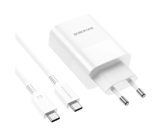 СЗУ Borofone BN10 Sunlight PD65W (1USB-A/1C) + кабель Type-C to Type-C White