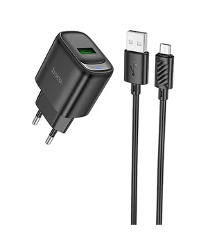 СЗУ Hoco C140A Smart QC3.0 18W (1USB-A) + кабель USB to MicroUSB Black
