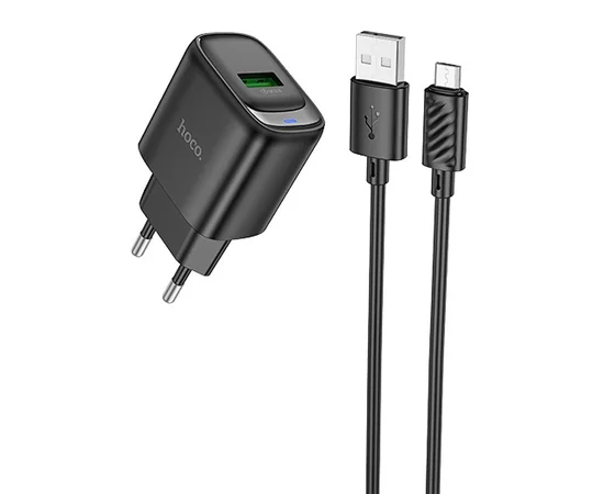 СЗУ Hoco C140A Smart QC3.0 18W (1USB-A) + кабель USB to MicroUSB Black
