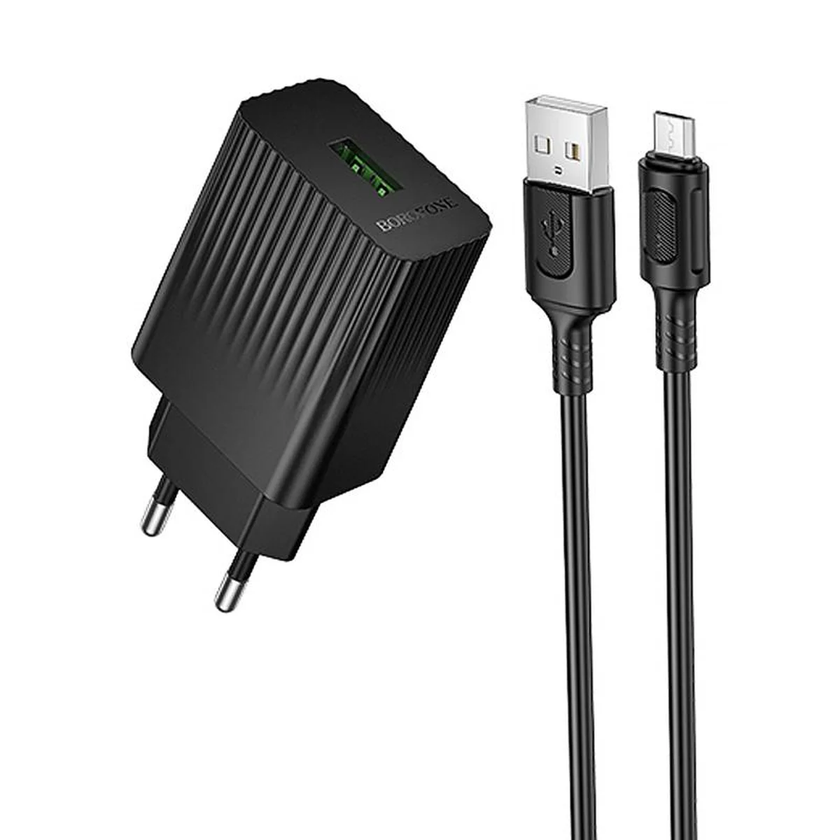 СЗУ Borofone BAS72A Source QC3.0 (1USB-A) + кабель USB to MicroUSB Black