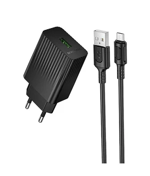 СЗУ Borofone BAS72A Source QC3.0 (1USB-A) + кабель USB to MicroUSB Black
