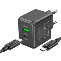 СЗУ Hoco CS14A PD20W+QC3.0 (1USB-A/1C) + Type-C to Type-C Black