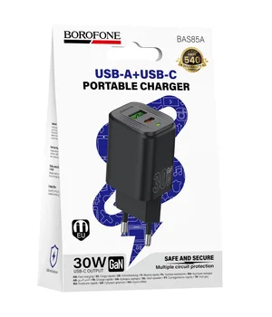 СЗУ Borofone BAS85A Star PD30W+QC3.0 (1USB-A/1C) Black