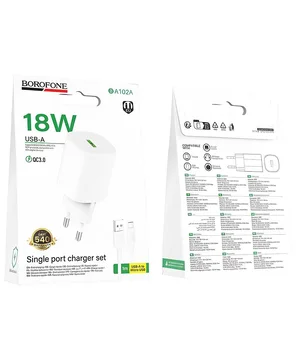 СЗУ Borofone BA102A Pudding QC3.0 (1USB-A) + кабель USB to MicroUSB White