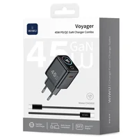 СЗУ WIWU CHG500 Voyager PD45W (1USB-C) + кабель Type-C to Type-C Grey