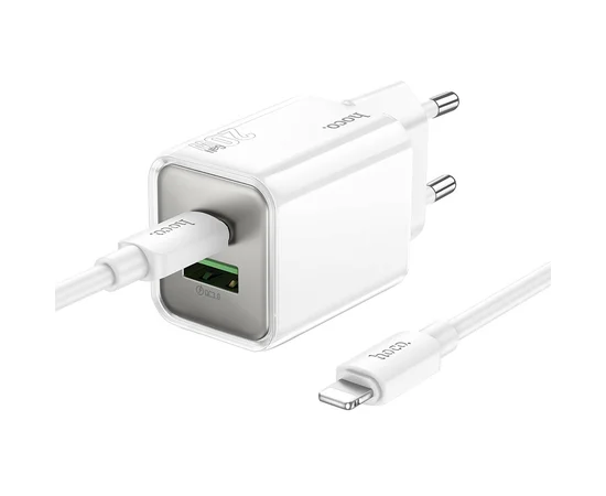 СЗУ Hoco N46 Glorious PD20W+QC3.0 (1USB-A/1C) + Type-C to Lightning White