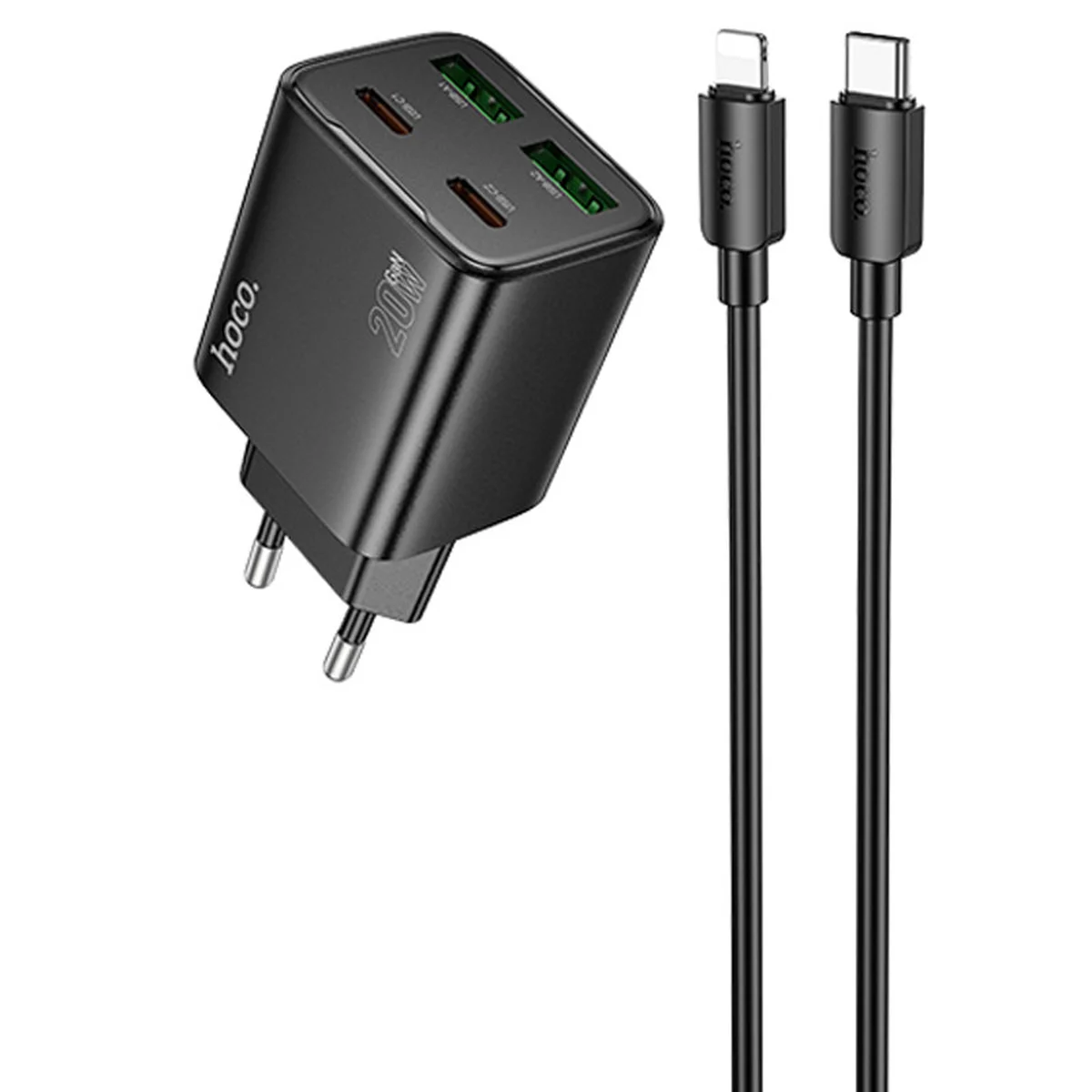 СЗУ Hoco N55 Fundador PD20W four-port (2USB-A/2C) + Type-C to Lightning Black
