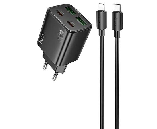 СЗУ Hoco N55 Fundador PD20W four-port (2USB-A/2C) + Type-C to Lightning Black