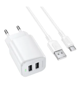 СЗУ Borofone BAS81A Star 10.5W (2USB-A) + кабель USB to Type-C White