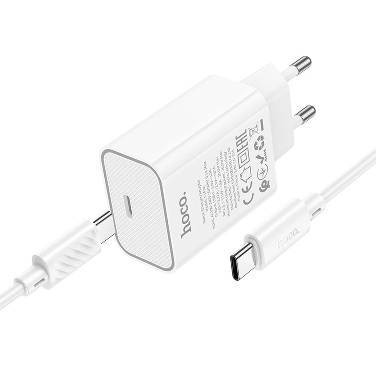 СЗУ Hoco C143A Benefit PD20W (1USB-C) + кабель Type-C to Type-C White