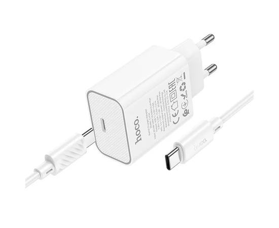 СЗУ Hoco C143A Benefit PD20W (1USB-C) + кабель Type-C to Type-C White
