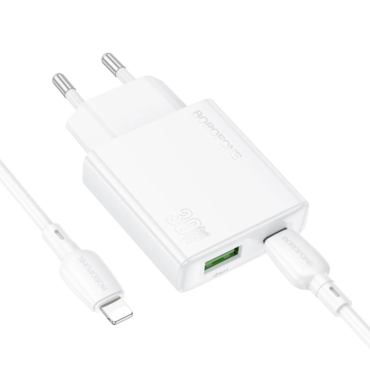 СЗУ Borofone BN25 Wish PD30W+QC3.0 (1USB-A/1C) + кабель Type-C to Lightning White