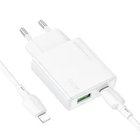 СЗУ Borofone BN25 Wish PD30W+QC3.0 (1USB-A/1C) + кабель Type-C to Lightning White
