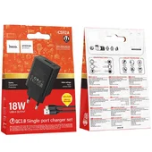 СЗУ Hoco CS92A Leader 18W+QC3.0 (1USB-A) + кабель USB to MicroUSB Black