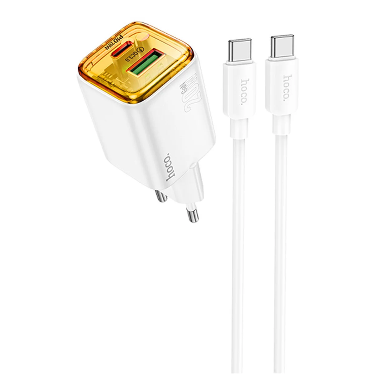 СЗУ Hoco N52 Monsoon PD20W+QC3.0 (1USB-A/1C) + кабель Type-C to Type-C White