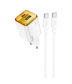 СЗУ Hoco N52 Monsoon PD20W+QC3.0 (1USB-A/1C) + кабель Type-C to Type-C White