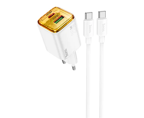 СЗУ Hoco N52 Monsoon PD20W+QC3.0 (1USB-A/1C) + кабель Type-C to Type-C White