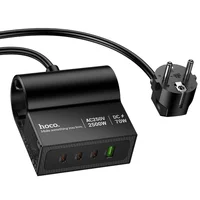 СЗУ Hoco AC34 Win 2 position 70W QC+PD (1USB-A/3C/1Socket) (1.5m) Black