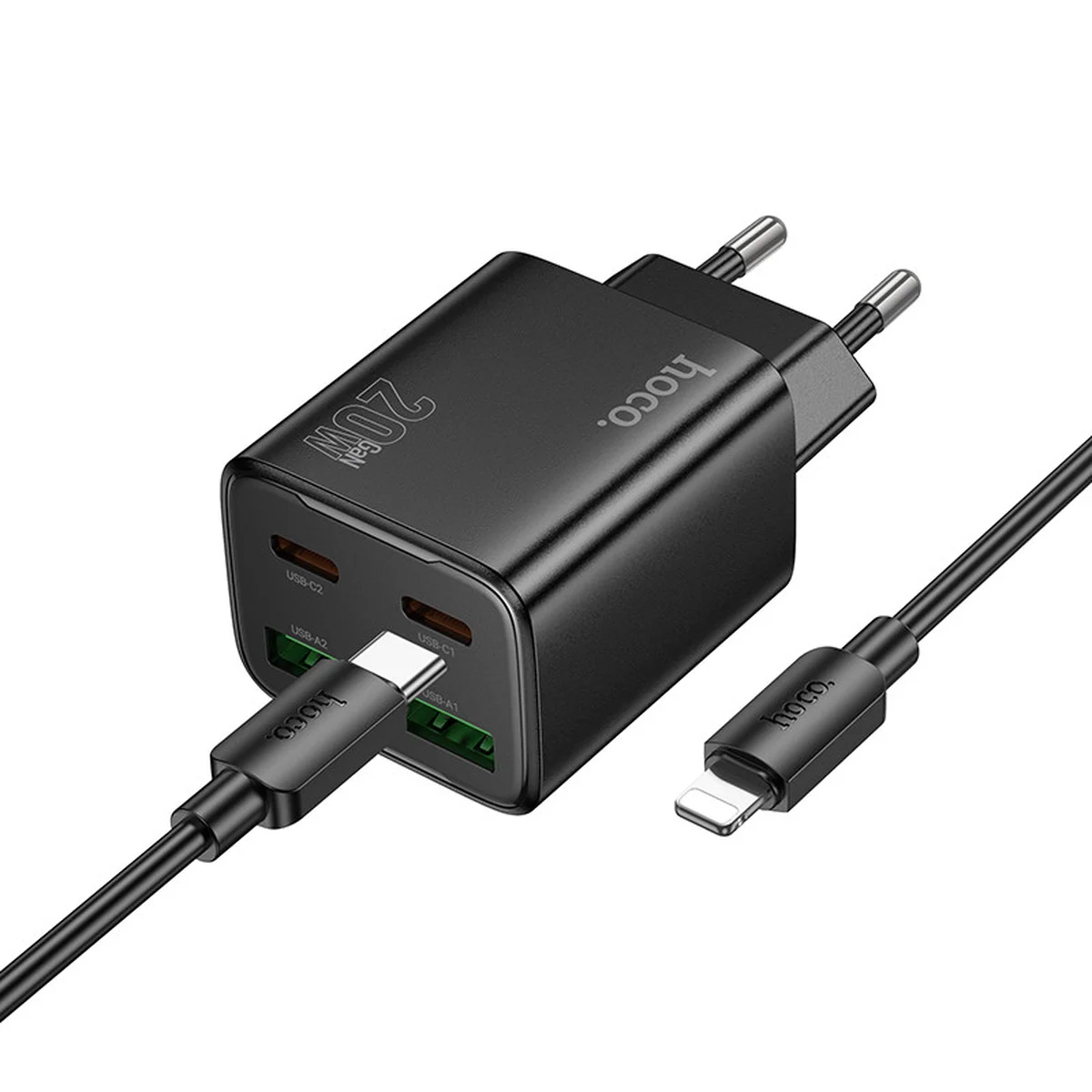 СЗУ Hoco N55 Fundador PD20W four-port (2USB-A/2C) + Type-C to Lightning Black