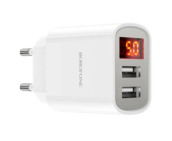 СЗУ Borofone BA58A with digital display 2.4A (2USB-A) White